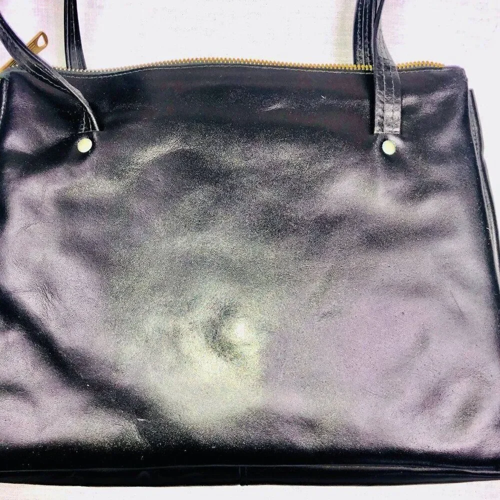 Vintage 60s Mod Womens Pocketbook Black Leather Purse Tote